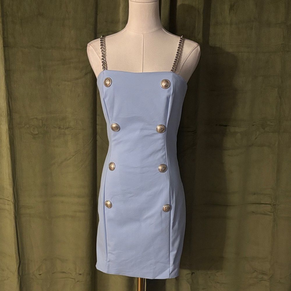 Flávio Castellani Chic Light Blue Buttoned Mini Dress, S